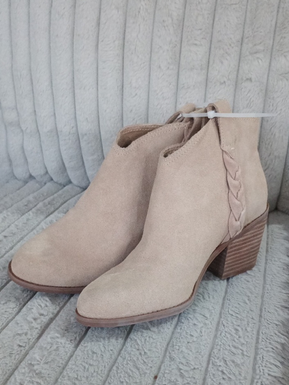 Toms Beige Suede Braided Ankle Booties